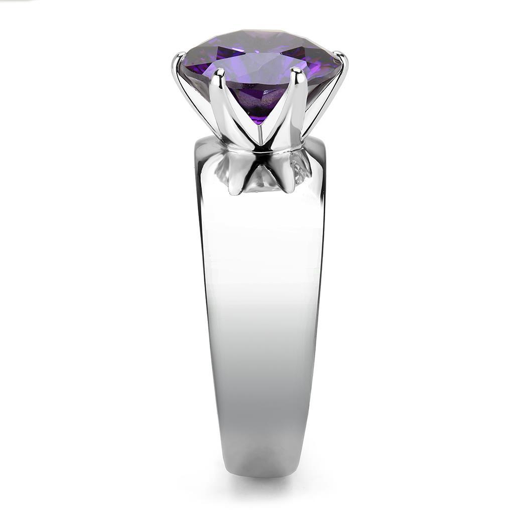 High polished (no plating) Stainless Steel Ring with AAA Grade CZ  in Amethyst