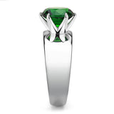 High polished (no plating) Stainless Steel Ring with Synthetic Synthetic Glass in Emerald