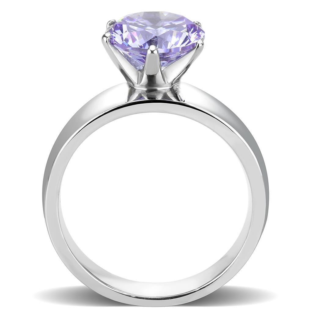 High polished (no plating) Stainless Steel Ring with AAA Grade CZ  in Light Amethyst