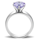 High polished (no plating) Stainless Steel Ring with AAA Grade CZ  in Light Amethyst