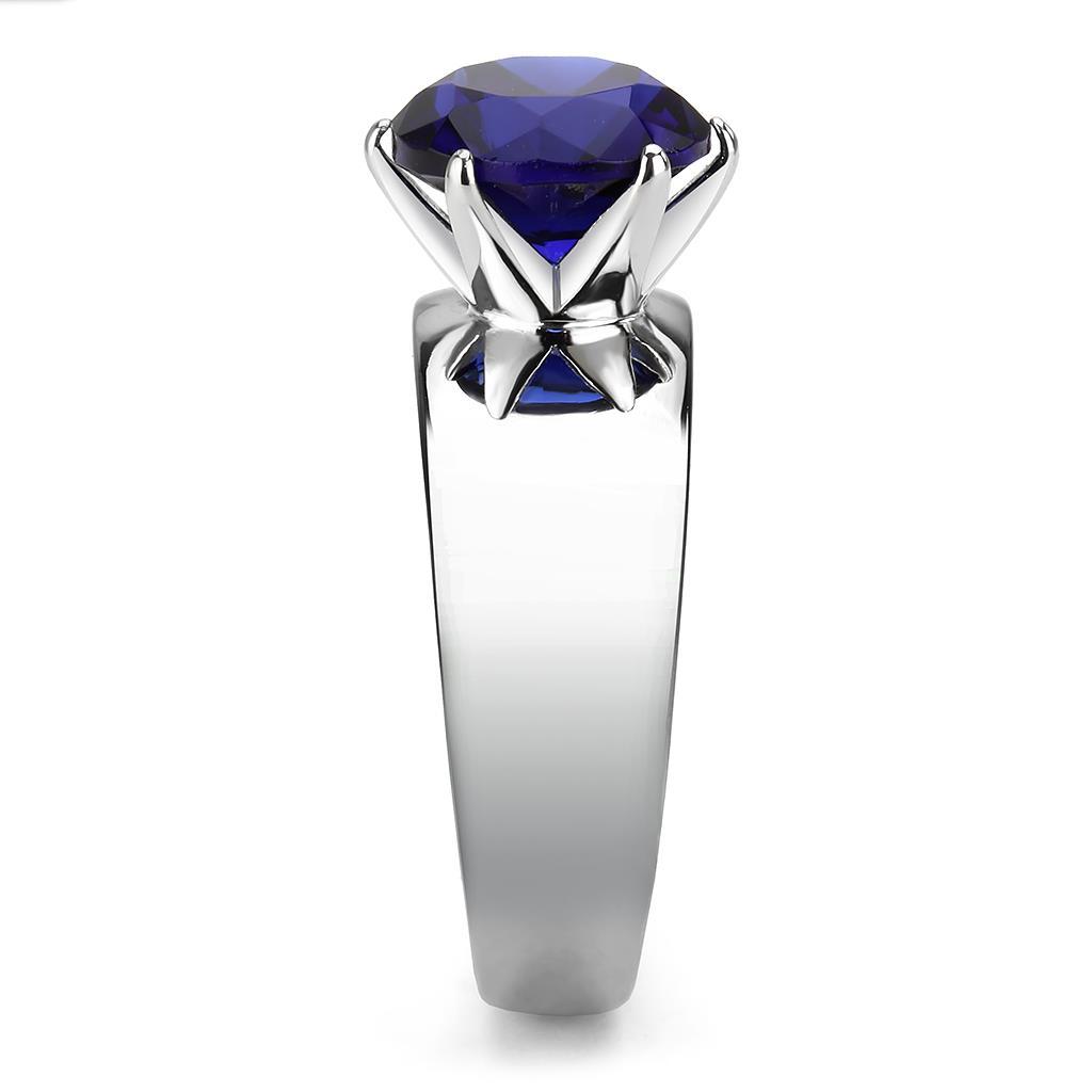 High polished (no plating) Stainless Steel Ring with Synthetic Synthetic Glass in Montana