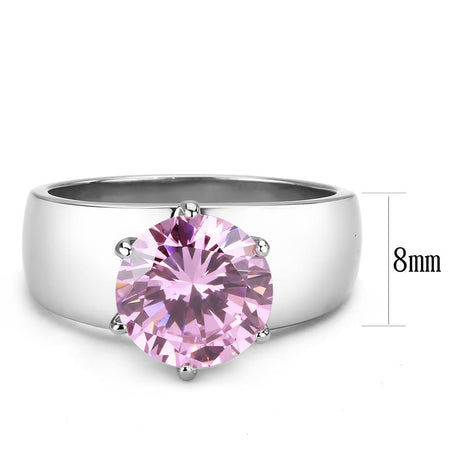 High polished (no plating) Stainless Steel Ring with AAA Grade CZ  in Rose