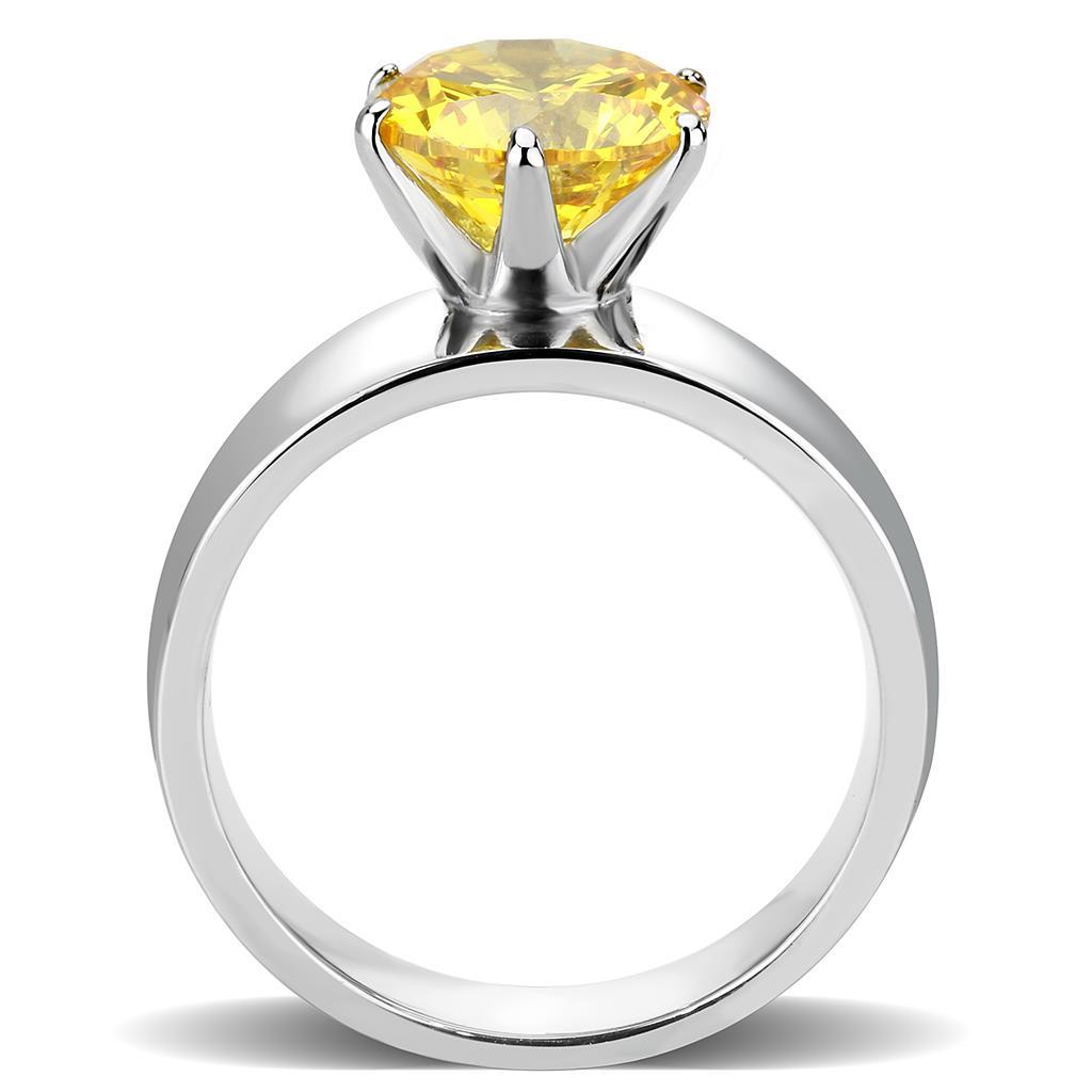High polished (no plating) Stainless Steel Ring with AAA Grade CZ  in Topaz