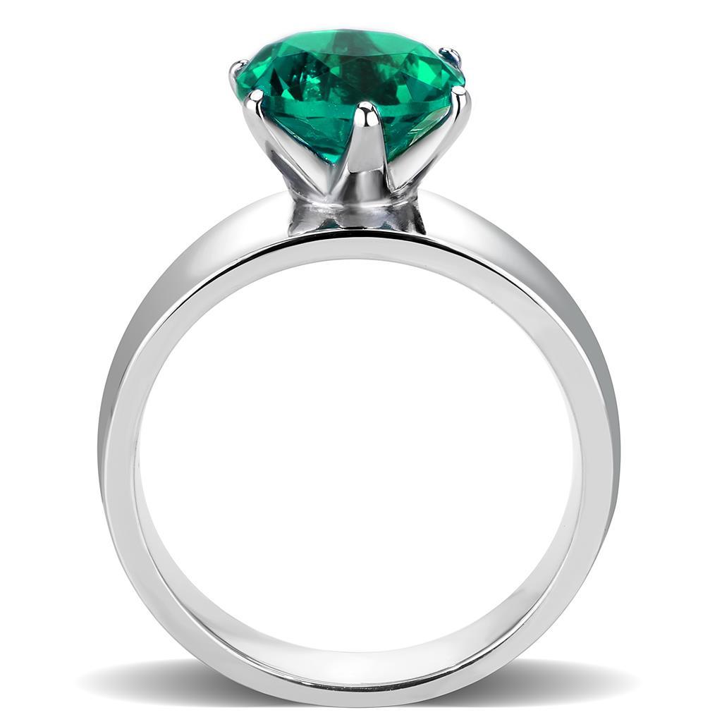 High polished (no plating) Stainless Steel Ring with Synthetic Synthetic Glass in Blue Zircon