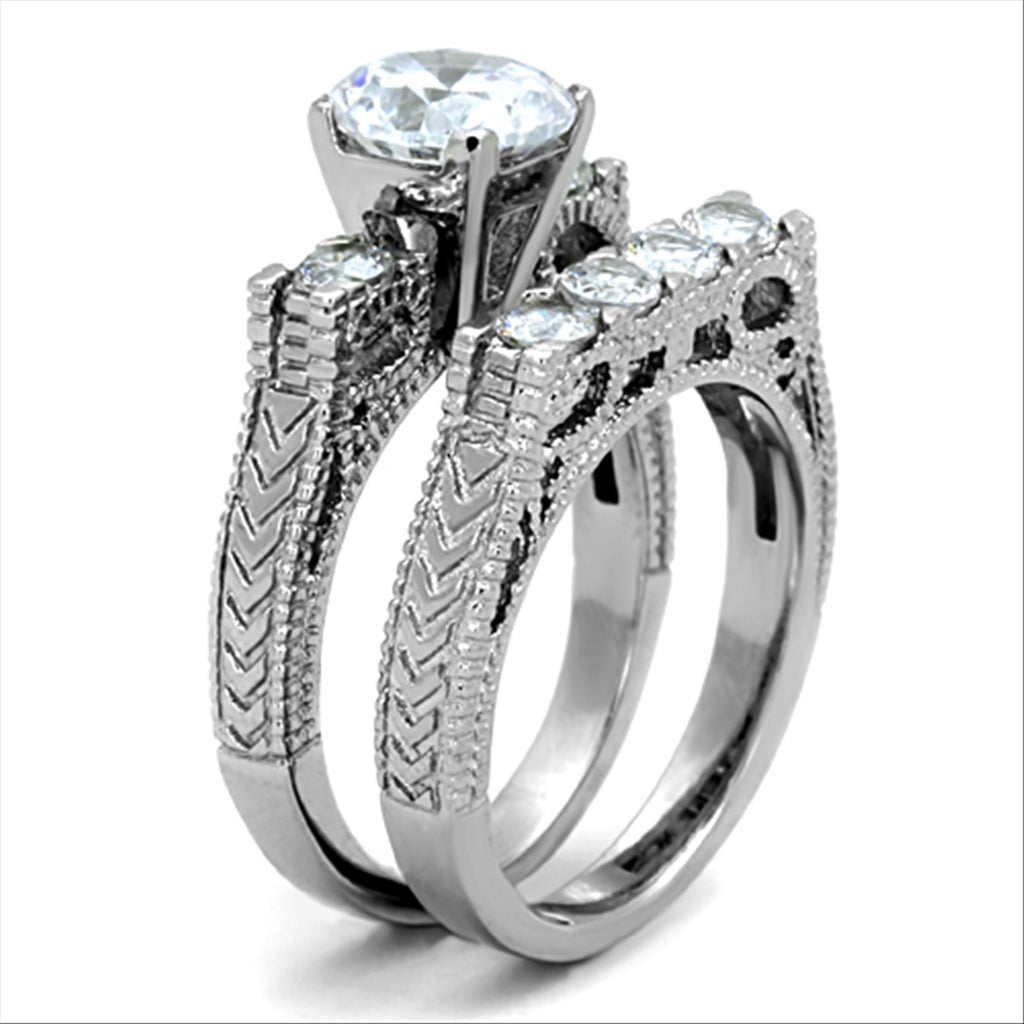 High polished (no plating) Stainless Steel Ring with AAA Grade CZ  in Clear