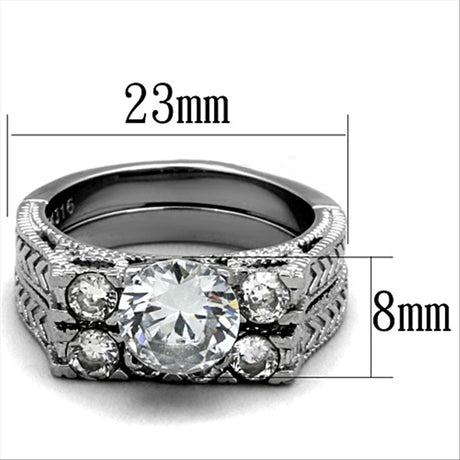 High polished (no plating) Stainless Steel Ring with AAA Grade CZ  in Clear