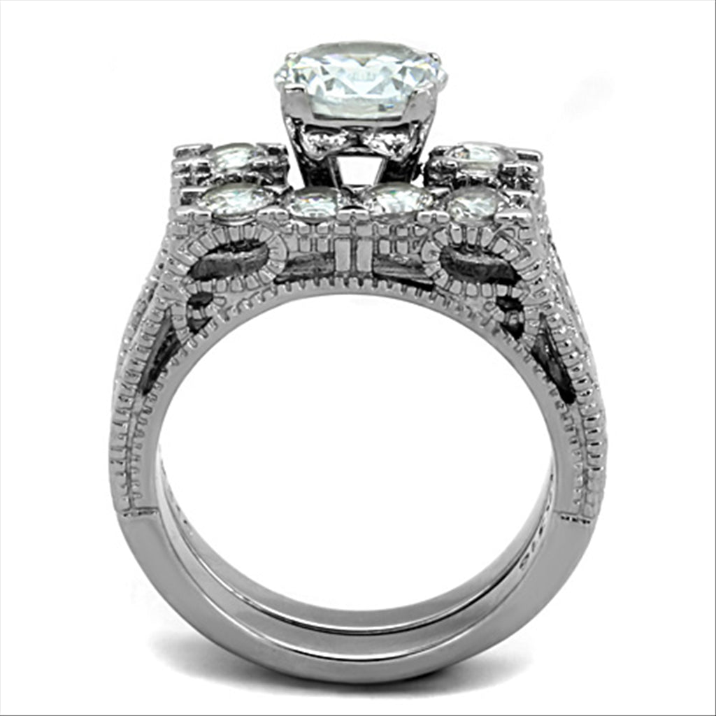 High polished (no plating) Stainless Steel Ring with AAA Grade CZ  in Clear