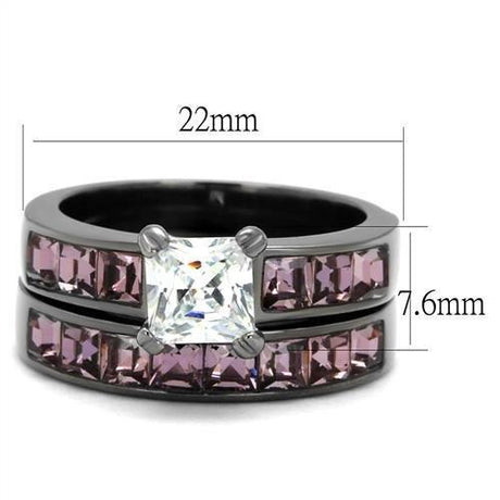 IP Light Black  (IP Gun) Stainless Steel Ring with AAA Grade CZ  in Clear