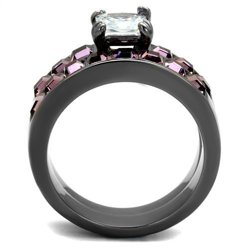 IP Light Black  (IP Gun) Stainless Steel Ring with AAA Grade CZ  in Clear