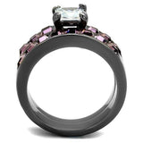 IP Light Black  (IP Gun) Stainless Steel Ring with AAA Grade CZ  in Clear