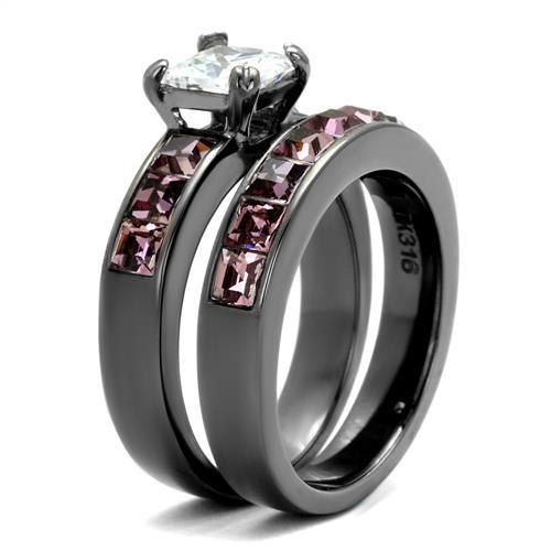 IP Light Black  (IP Gun) Stainless Steel Ring with AAA Grade CZ  in Clear