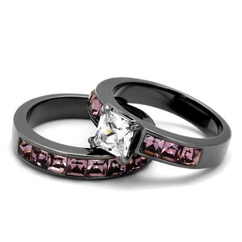 IP Light Black  (IP Gun) Stainless Steel Ring with AAA Grade CZ  in Clear