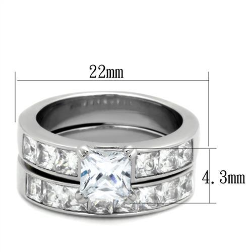 High polished (no plating) Stainless Steel Ring with AAA Grade CZ  in Clear