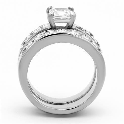 High polished (no plating) Stainless Steel Ring with AAA Grade CZ  in Clear