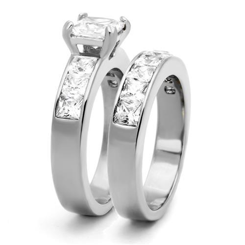 High polished (no plating) Stainless Steel Ring with AAA Grade CZ  in Clear