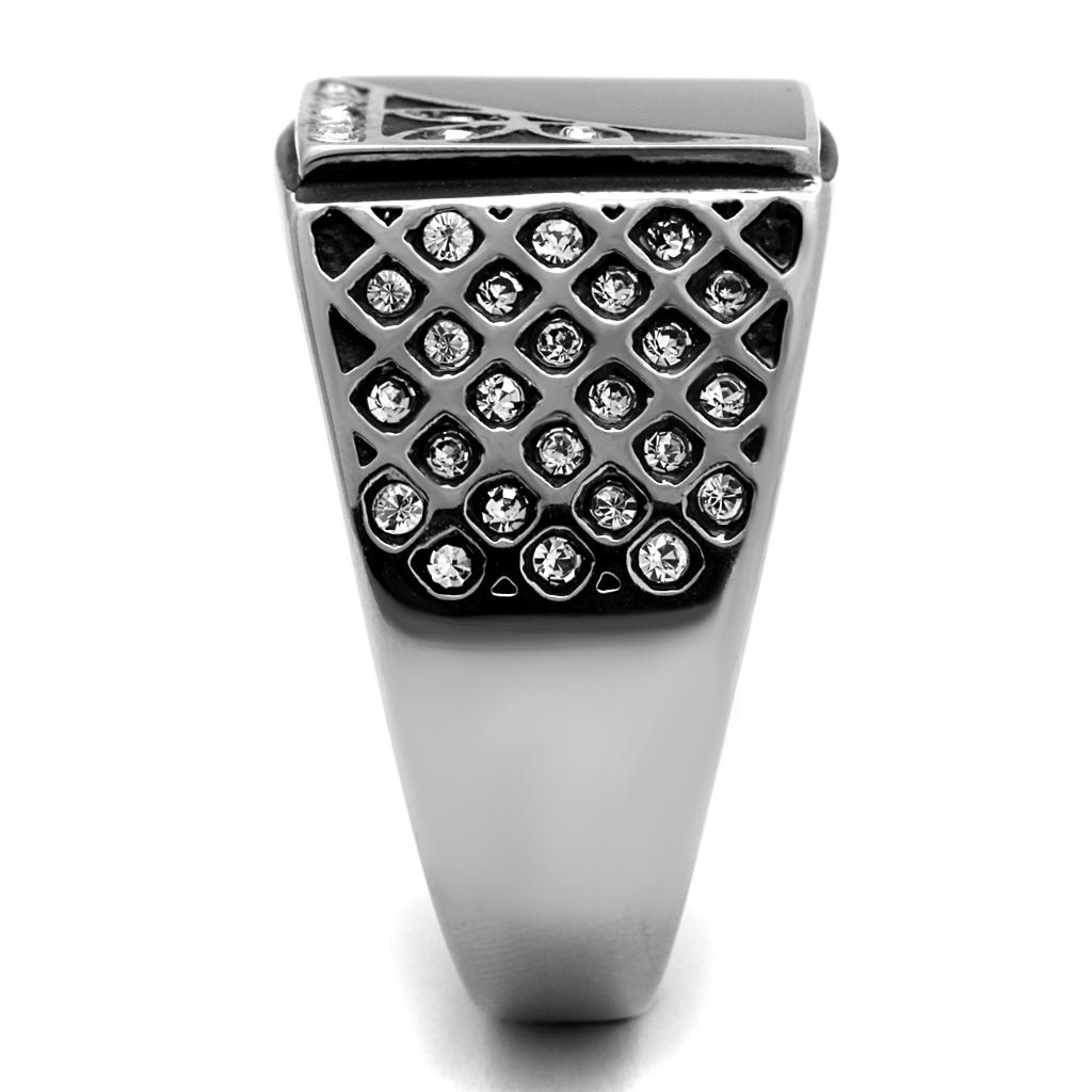 High polished (no plating) Stainless Steel Ring with Top Grade Crystal  in Clear