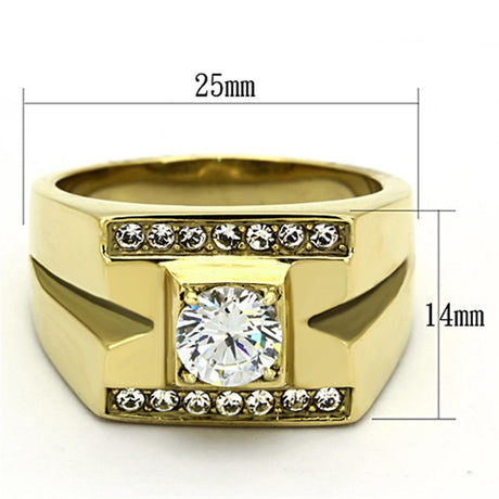 IP Gold(Ion Plating) Stainless Steel Ring with AAA Grade CZ  in Clear