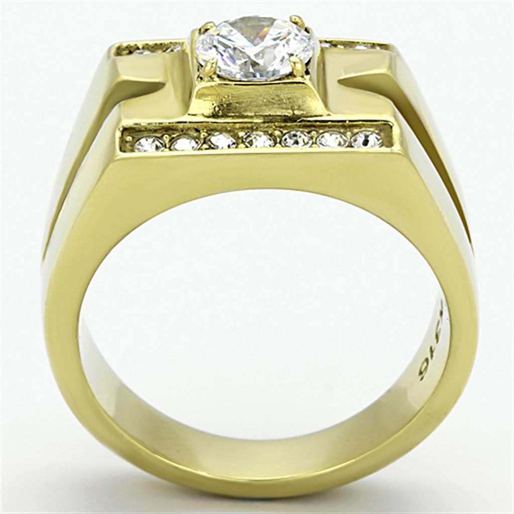 IP Gold(Ion Plating) Stainless Steel Ring with AAA Grade CZ  in Clear