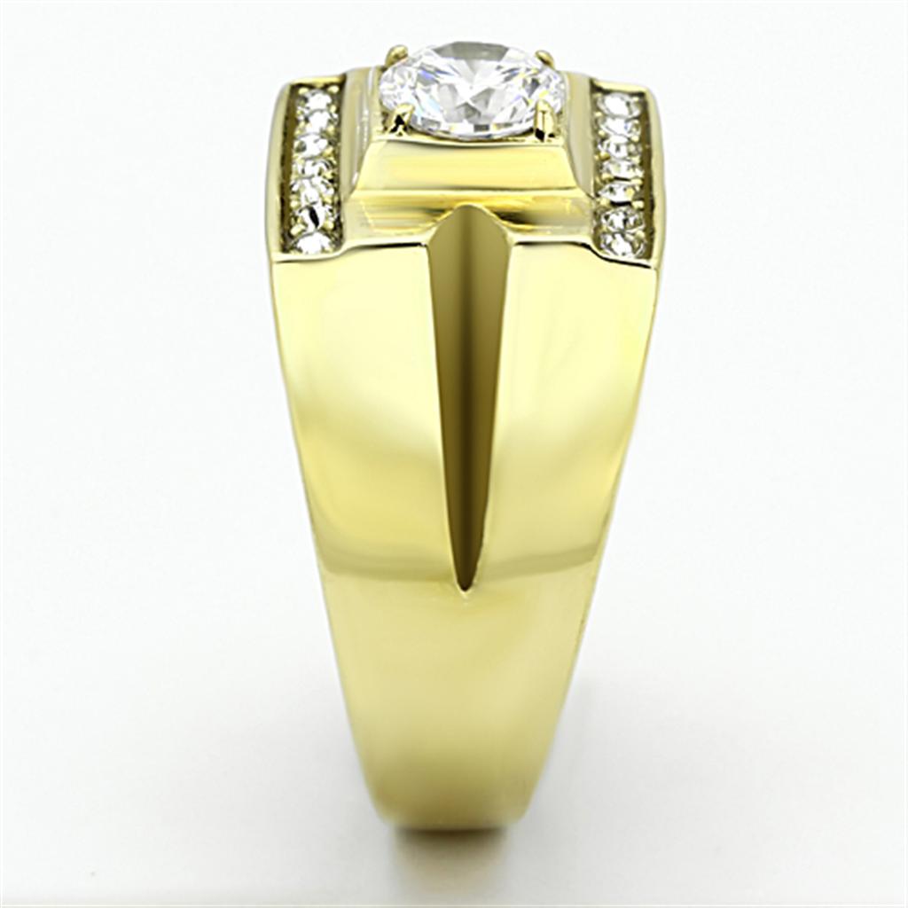 IP Gold(Ion Plating) Stainless Steel Ring with AAA Grade CZ  in Clear