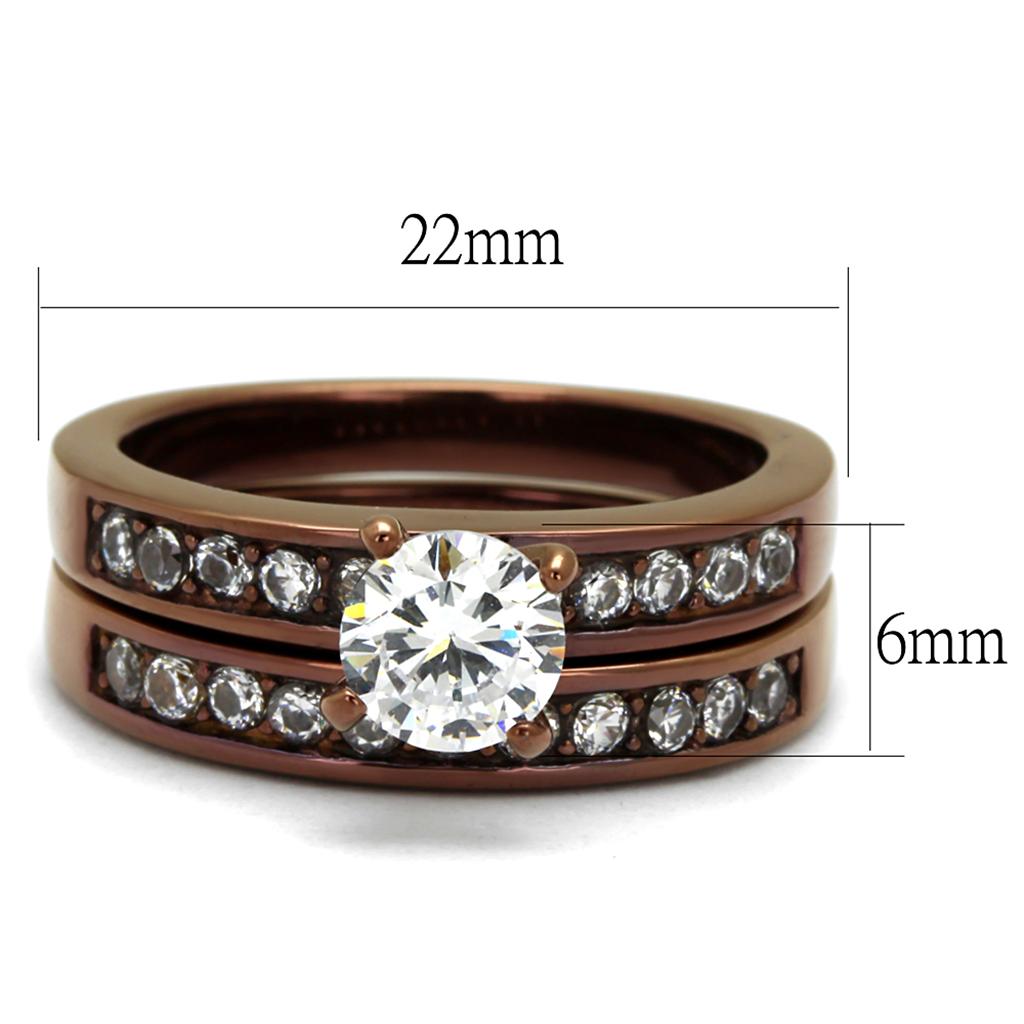 IP Coffee light Stainless Steel Ring with AAA Grade CZ  in Clear