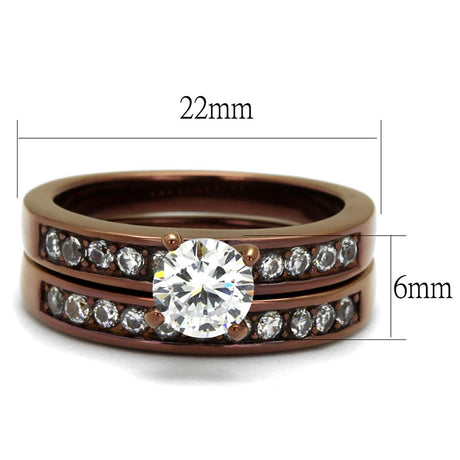 IP Coffee light Stainless Steel Ring with AAA Grade CZ  in Clear