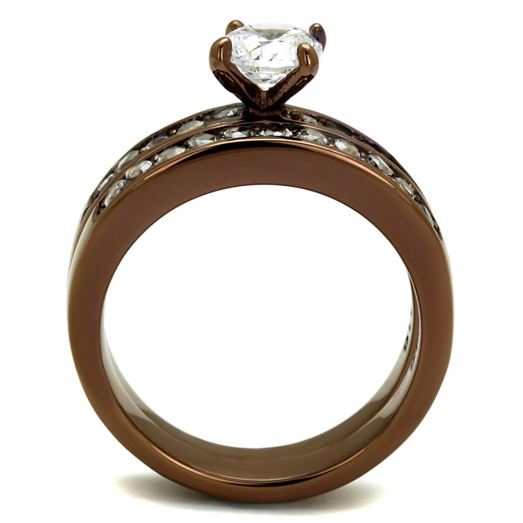 IP Coffee light Stainless Steel Ring with AAA Grade CZ  in Clear