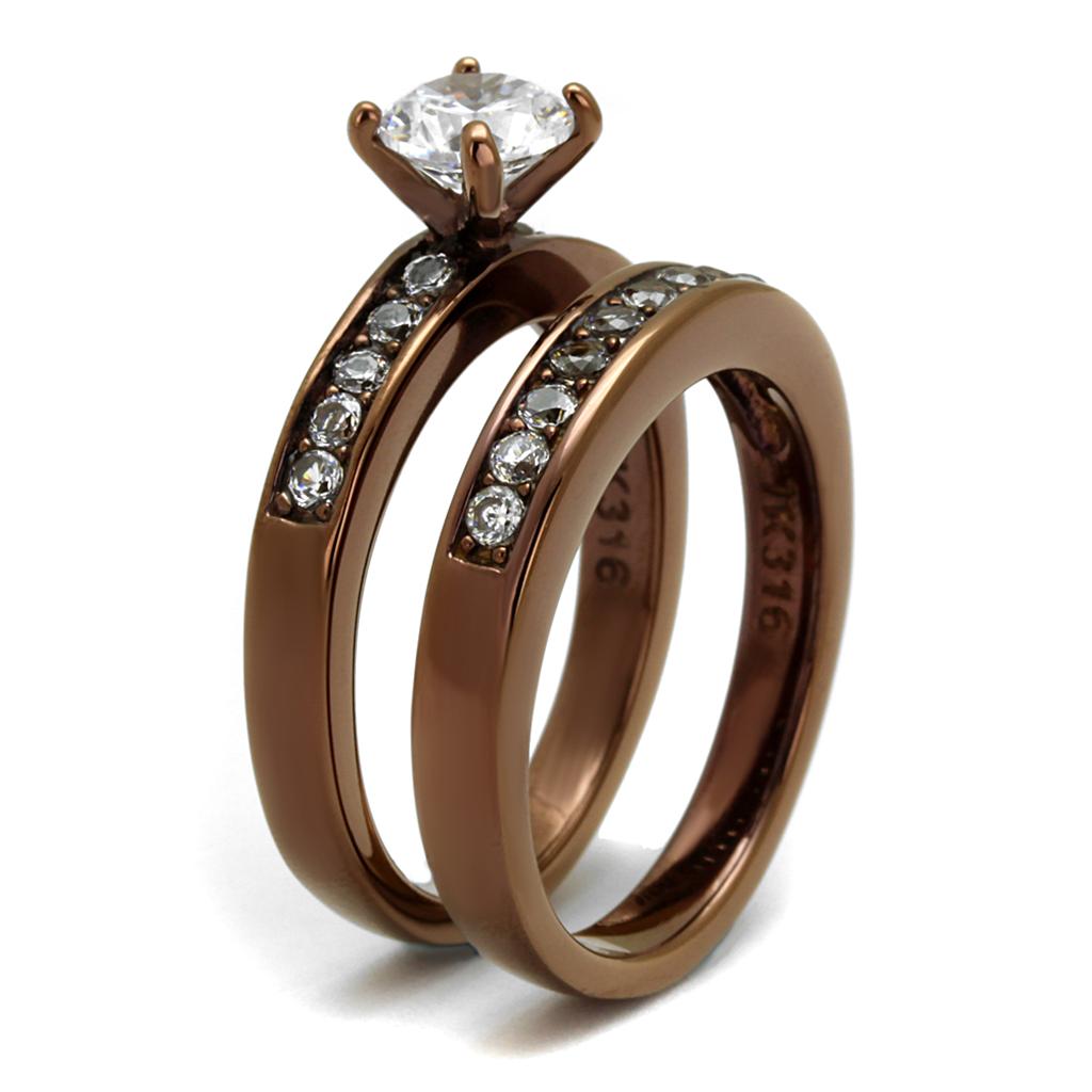 IP Coffee light Stainless Steel Ring with AAA Grade CZ  in Clear