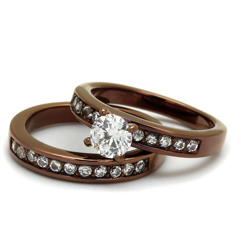 IP Coffee light Stainless Steel Ring with AAA Grade CZ  in Clear