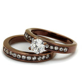 IP Coffee light Stainless Steel Ring with AAA Grade CZ  in Clear