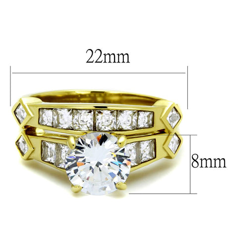 IP Gold(Ion Plating) Stainless Steel Ring with AAA Grade CZ  in Clear