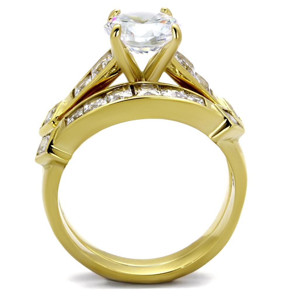 IP Gold(Ion Plating) Stainless Steel Ring with AAA Grade CZ  in Clear