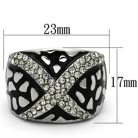 High polished (no plating) Stainless Steel Ring with Top Grade Crystal  in Black Diamond