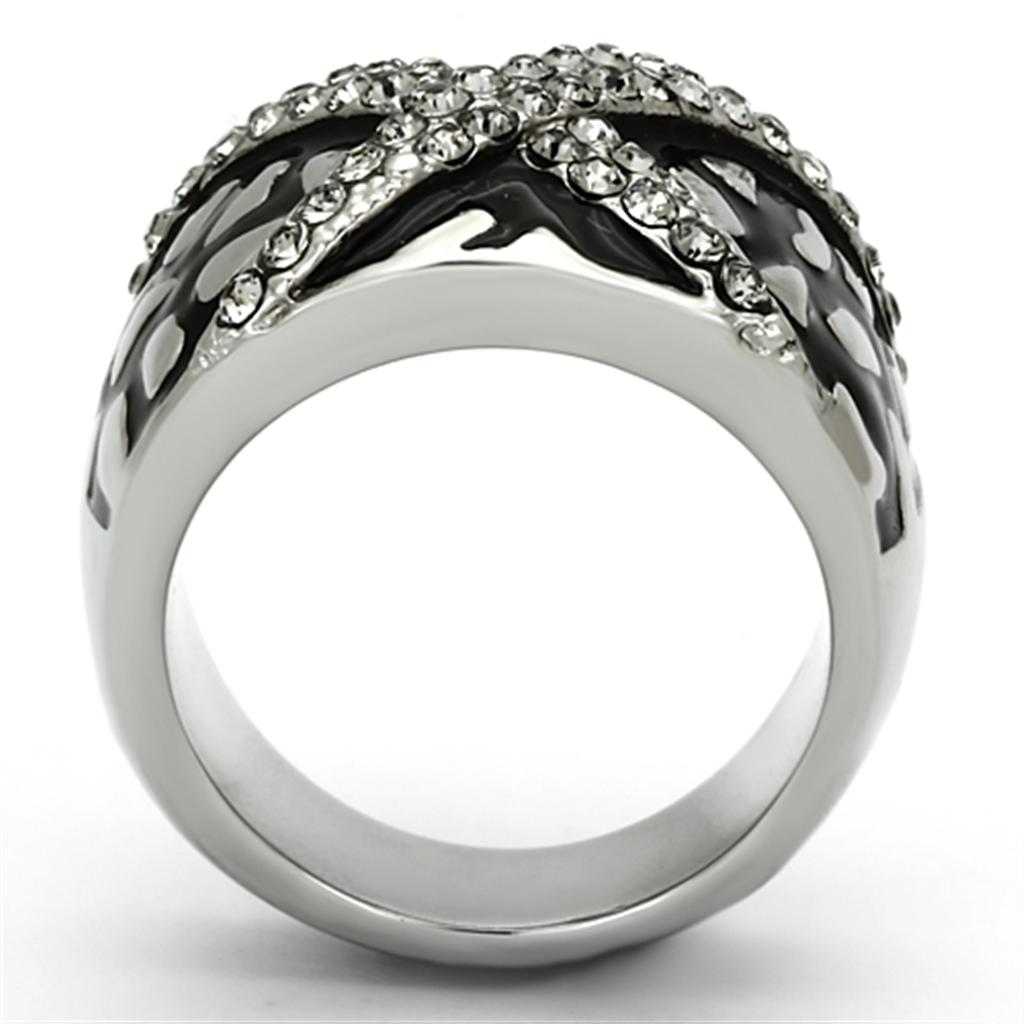 High polished (no plating) Stainless Steel Ring with Top Grade Crystal  in Black Diamond