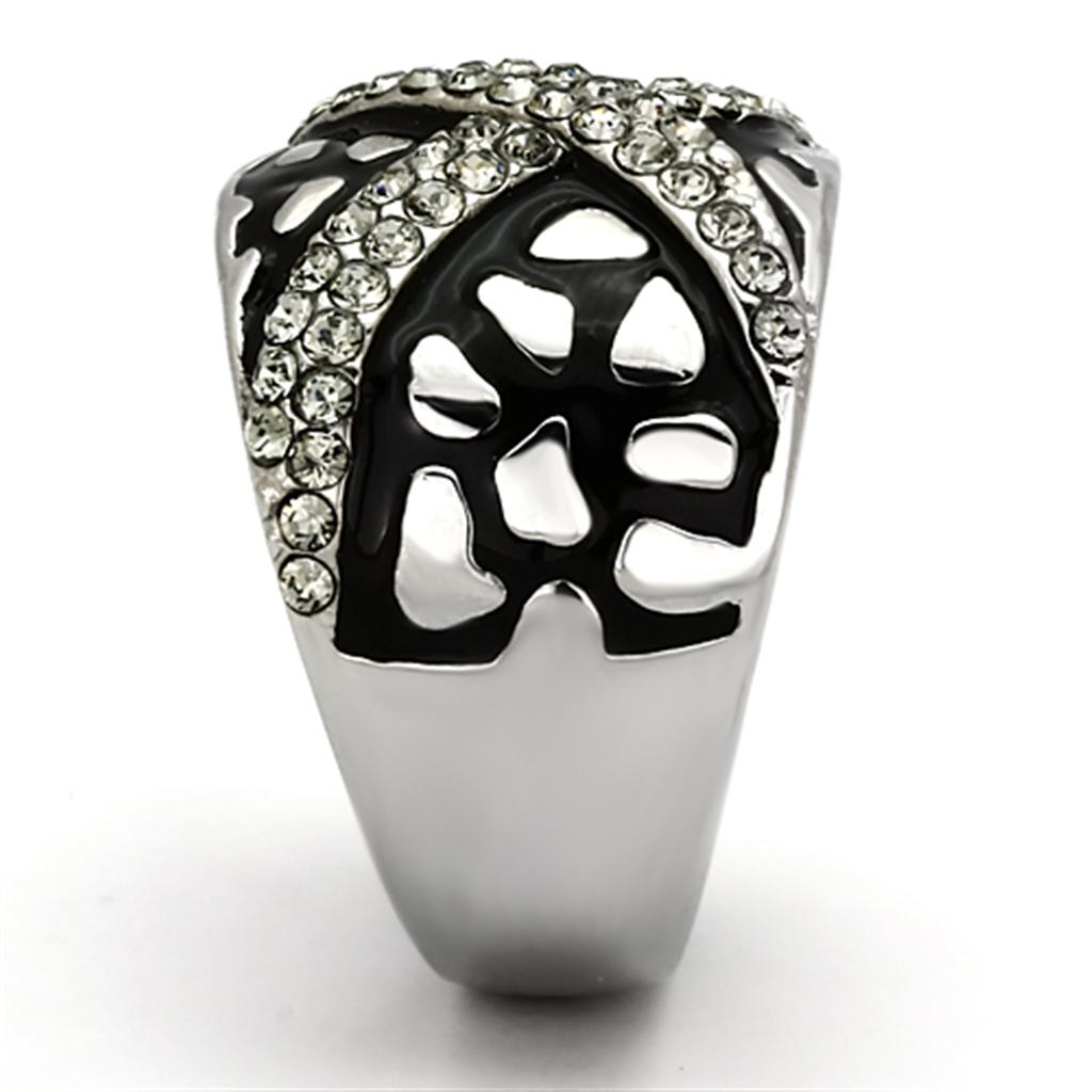High polished (no plating) Stainless Steel Ring with Top Grade Crystal  in Black Diamond