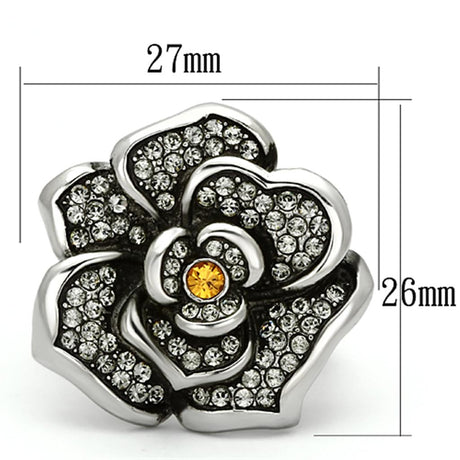 High polished (no plating) Stainless Steel Ring with Top Grade Crystal  in Topaz