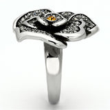 High polished (no plating) Stainless Steel Ring with Top Grade Crystal  in Topaz