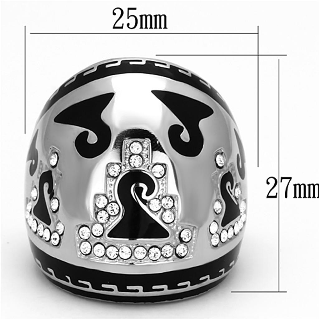 High polished (no plating) Stainless Steel Ring with Top Grade Crystal  in Clear