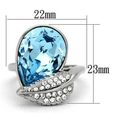 High polished (no plating) Stainless Steel Ring with Top Grade Crystal  in Sea Blue