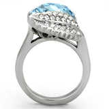 High polished (no plating) Stainless Steel Ring with Top Grade Crystal  in Sea Blue