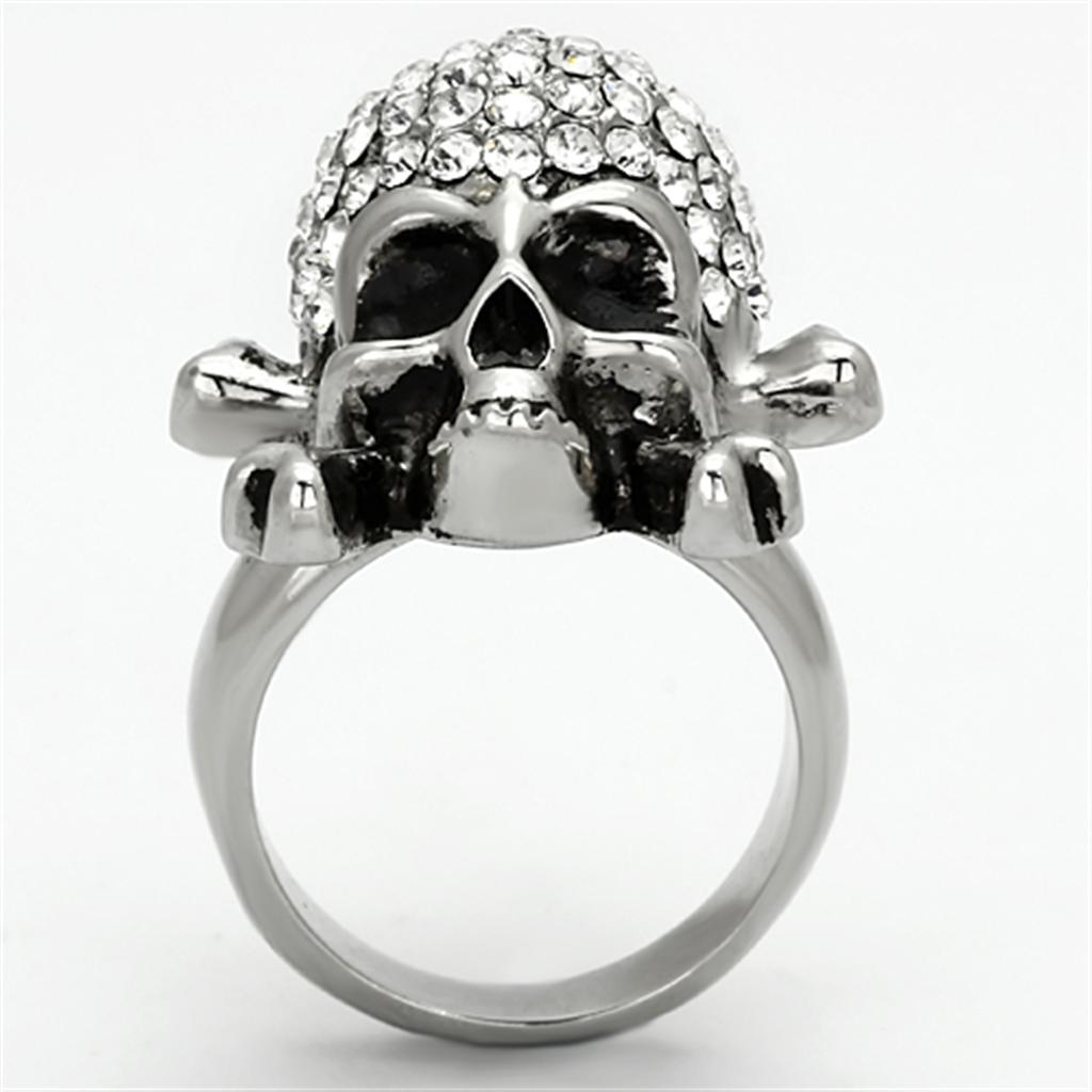 High polished (no plating) Stainless Steel Ring with Top Grade Crystal  in Clear