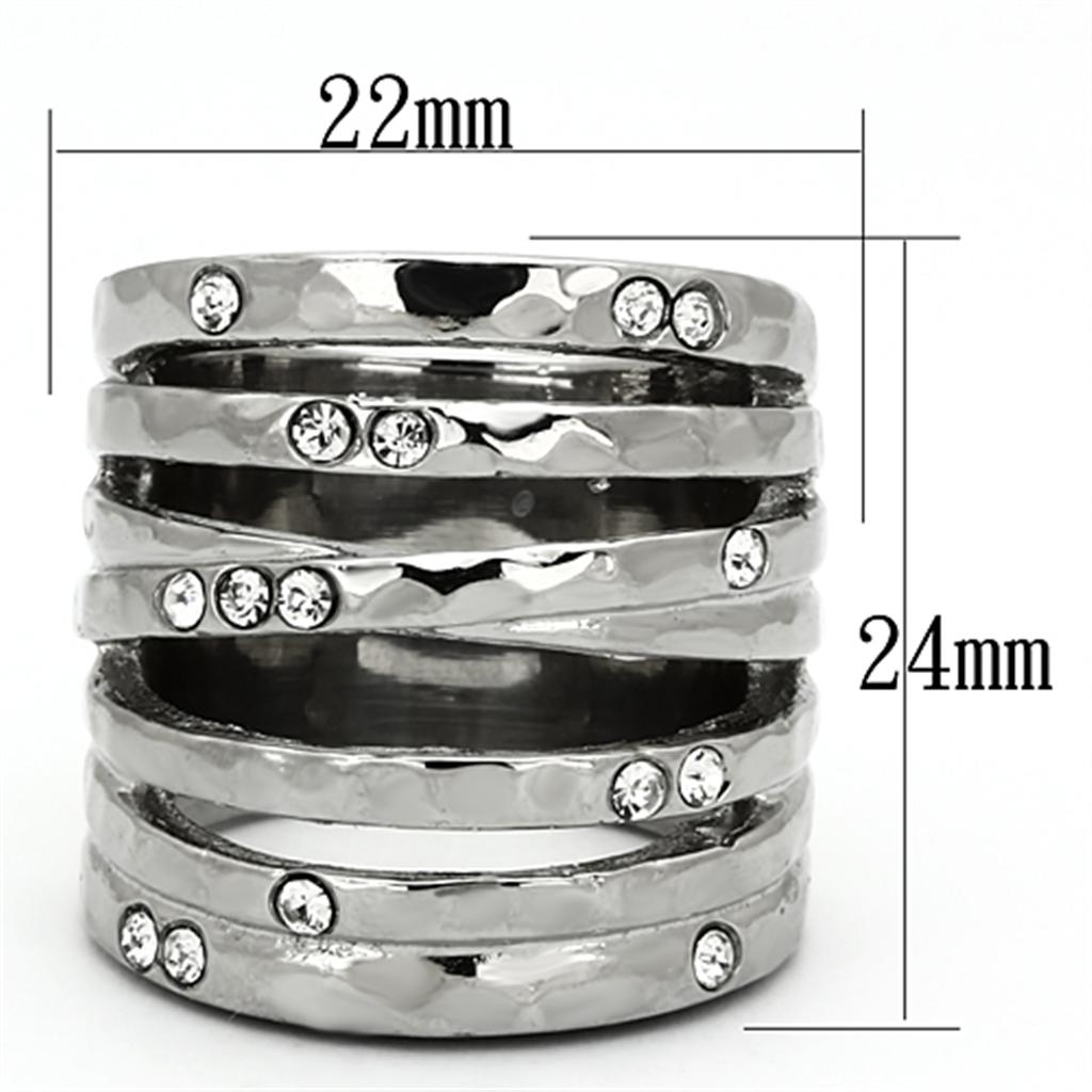 High polished (no plating) Stainless Steel Ring with Top Grade Crystal  in Clear
