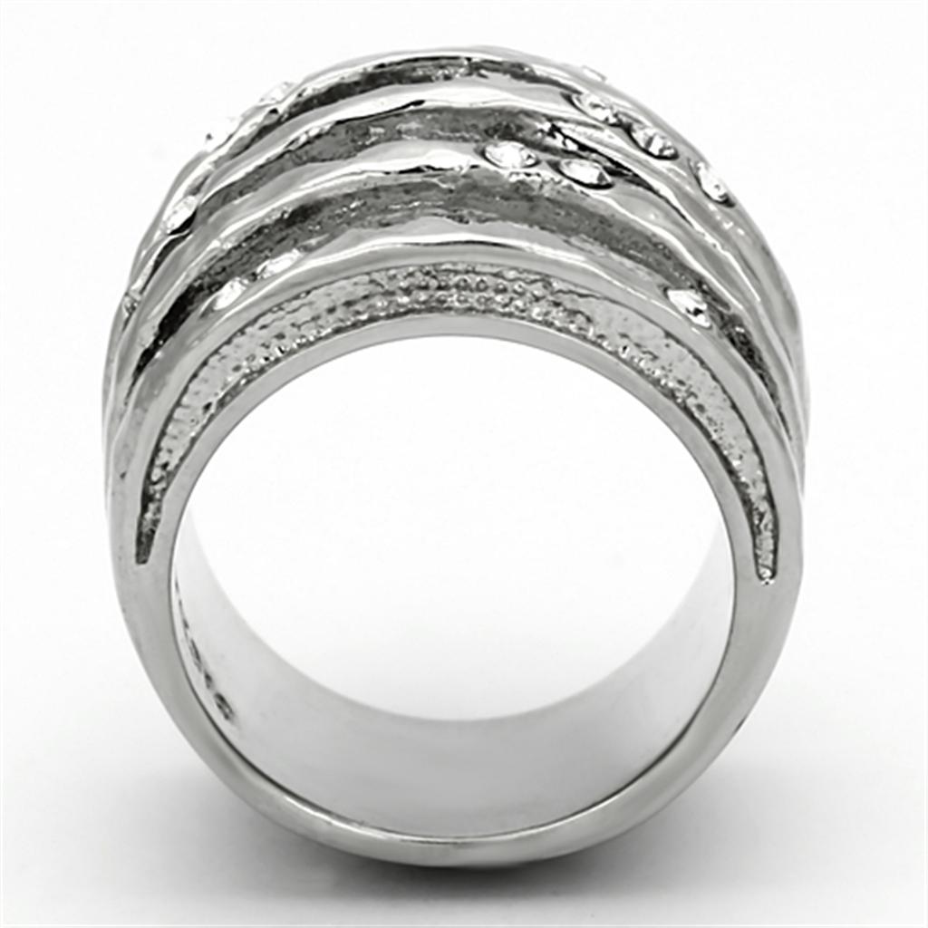 High polished (no plating) Stainless Steel Ring with Top Grade Crystal  in Clear