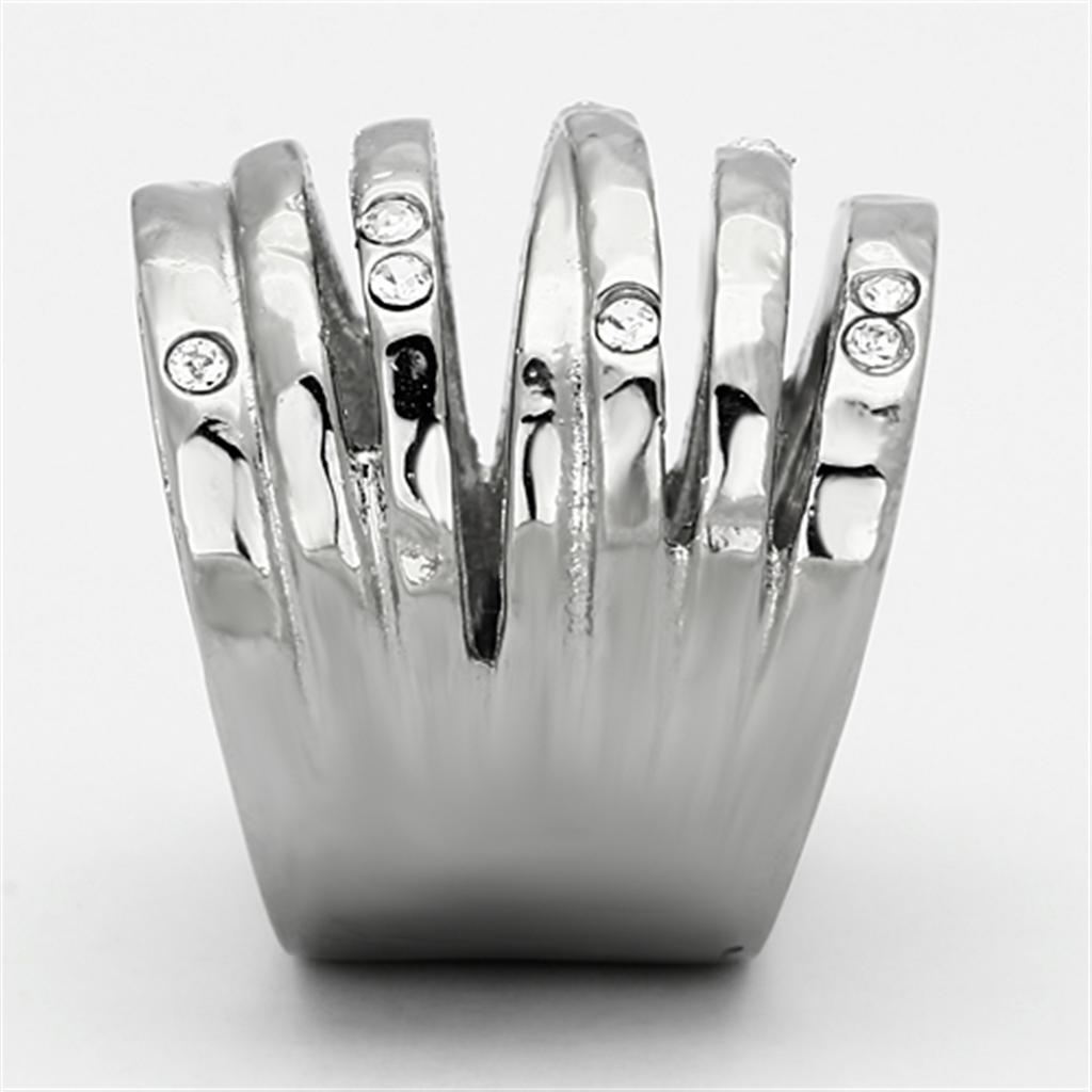 High polished (no plating) Stainless Steel Ring with Top Grade Crystal  in Clear