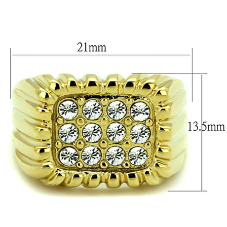 IP Gold(Ion Plating) Stainless Steel Ring with Top Grade Crystal  in Clear