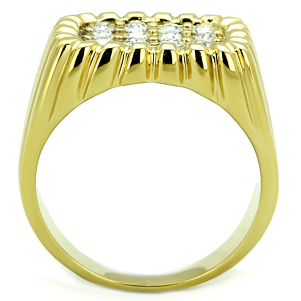 IP Gold(Ion Plating) Stainless Steel Ring with Top Grade Crystal  in Clear