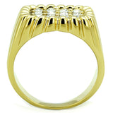 IP Gold(Ion Plating) Stainless Steel Ring with Top Grade Crystal  in Clear