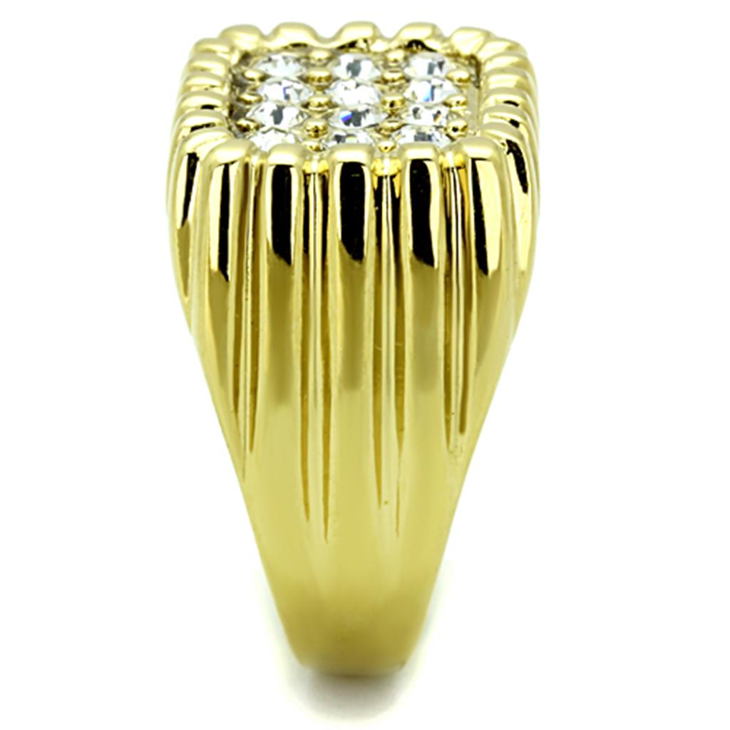 IP Gold(Ion Plating) Stainless Steel Ring with Top Grade Crystal  in Clear