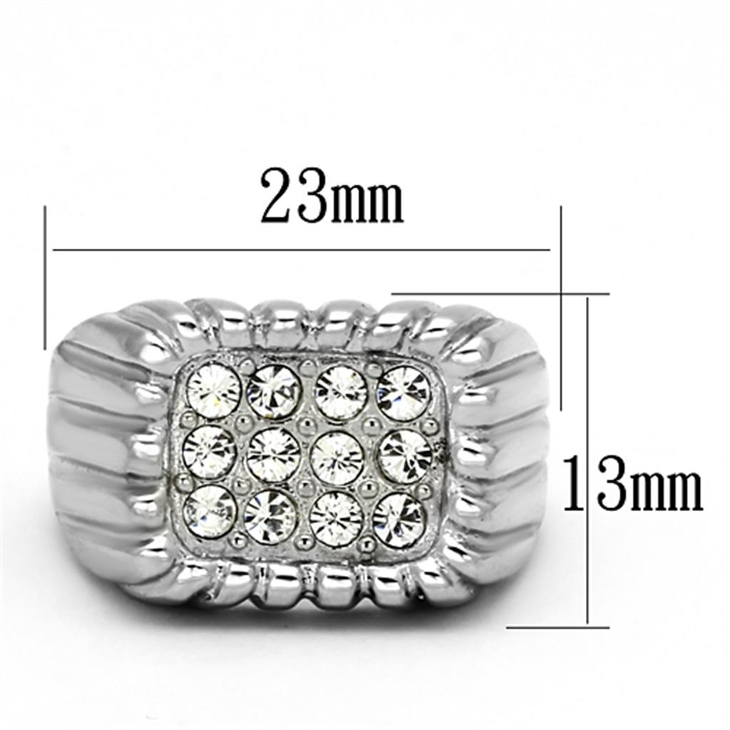 High polished (no plating) Stainless Steel Ring with Top Grade Crystal  in Clear