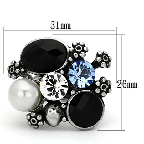 High polished (no plating) Stainless Steel Ring with Synthetic Synthetic Glass in Jet