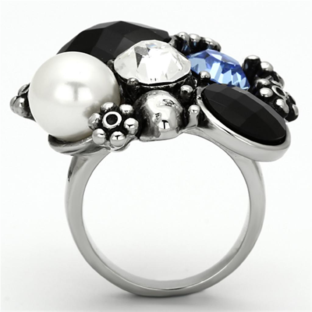 High polished (no plating) Stainless Steel Ring with Synthetic Synthetic Glass in Jet